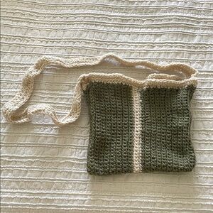 Handcrafted Crochet Shoulder Bag - Green and Cream